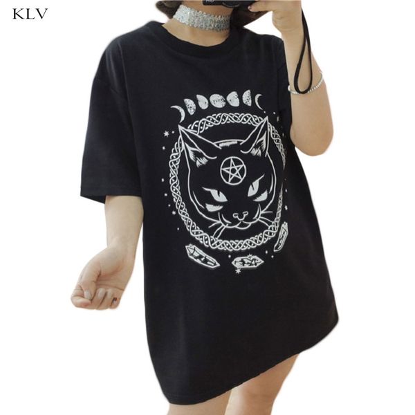 

cat printed female harajuku t-shirt short sleeve women loose summer t shirt personality street style t-shirt, White