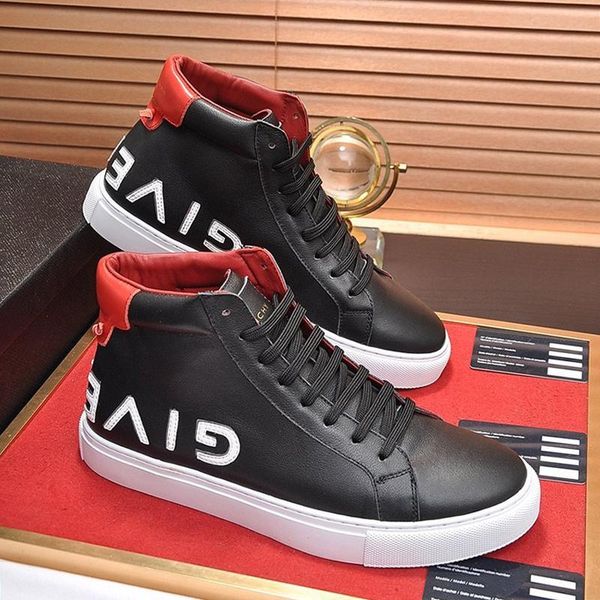 

vintage high reverse sneakers in leather mens boots lace -up comfortable men shoes fashion sneakers flats platforms, Black