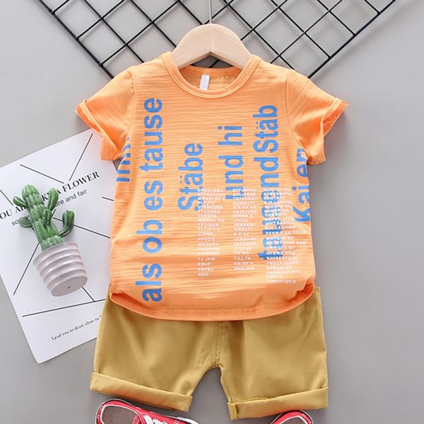 

children's summer suit baby casual t-shirt boy letter printed short-sleeved t-shirt shorts two-piece set, White