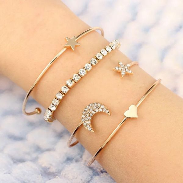 

2020 bohemian 4pcs/set star moon open bracelet for women new charm bracelets & bangles set mujer bijoux femme jewelry love gift, Black