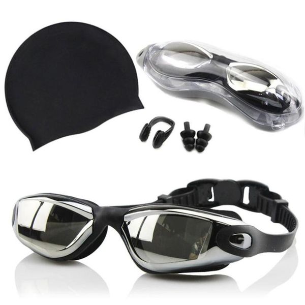 

swimming goggles cap set professional waterproof antifogging adjustable glasses belt for with nose clip earplugs