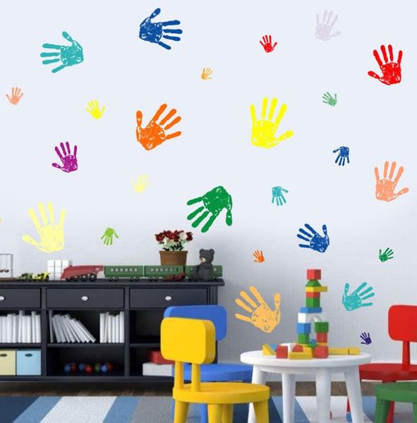 

in stock new children diy color handprint wall paste bedroom living room creative background decoration pvc stickers