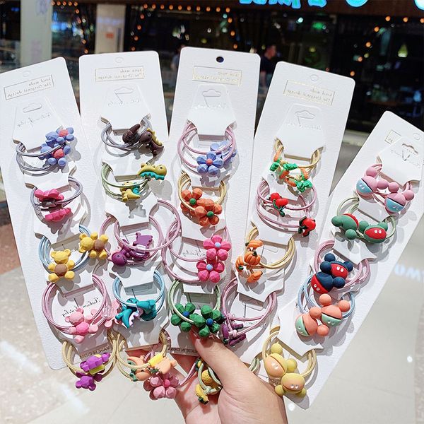 

1set girls cute cartoon elastic hair bands gum for hair ponytail holder children scrunchie headband kid fashion accessories, Slivery;white