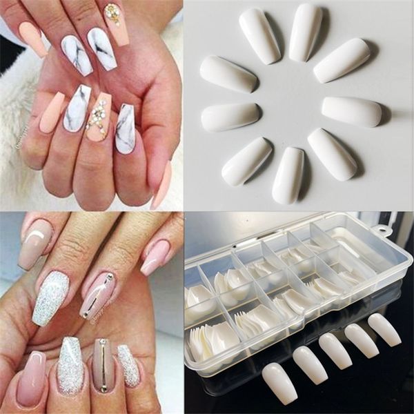 

100 transparent/white ballerina nail art tips false coffin nails art tips flat shape full cover manicure fake nail, Red;gold