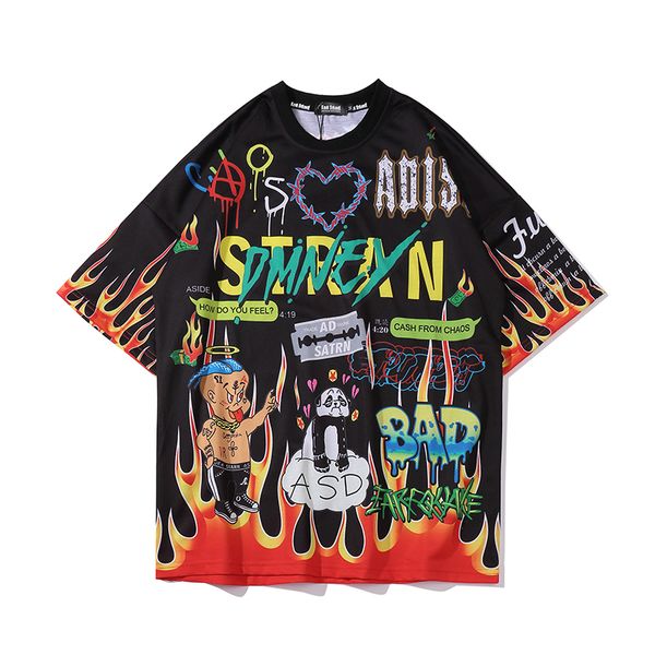 

graffiti full printed short sleeve t shirt summer streetwear hip hop rapper rock korean japan style harajuku tshirt sports sets, White;black
