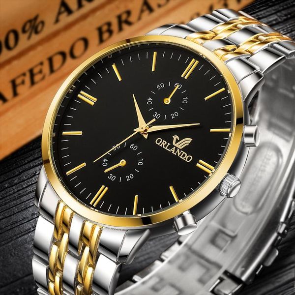 

men's wrist watches 2020 orlando mens quartz watches men business male clock gentlemen casual fashion wristwatch, Slivery;brown