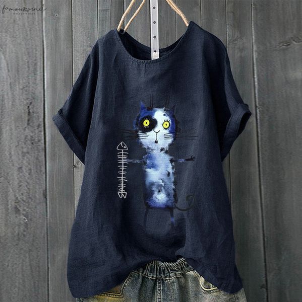 

women blouses plus size short sleeve cotton linen o neck print pullover blouses shirt blusaa mujer kimono mujer 2020, White