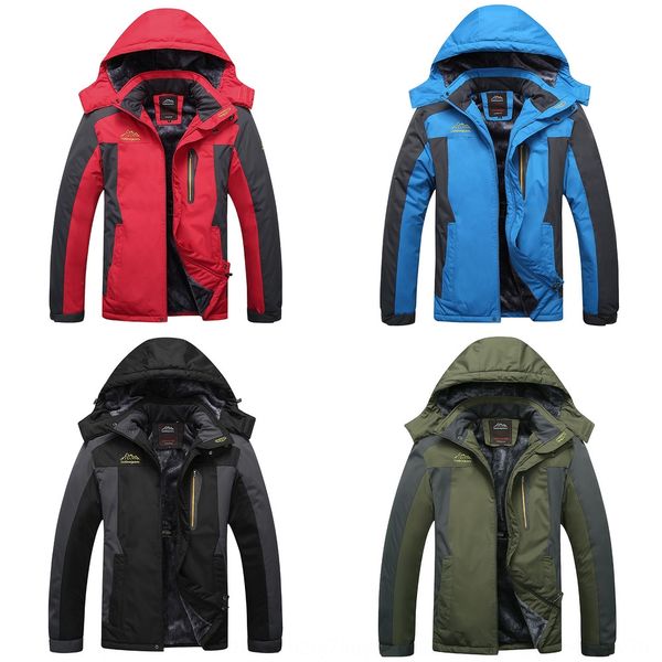 

ue5st winter outdoor windproof waterproof fat plus size mountaineering clothes plus velvet thickened warm jacket warm jacket men's larg, Blue;black