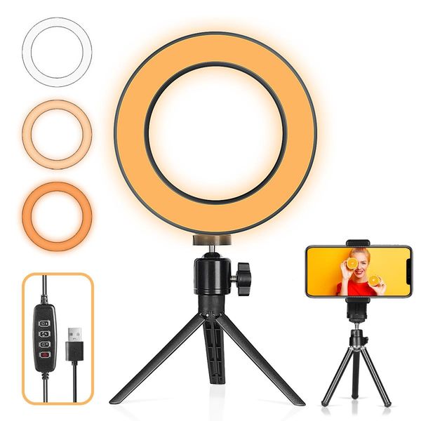 

6.3 inch selfie dimmable led ring light with tripod mobile phone clip holder for live streaming video chat makeup take picture