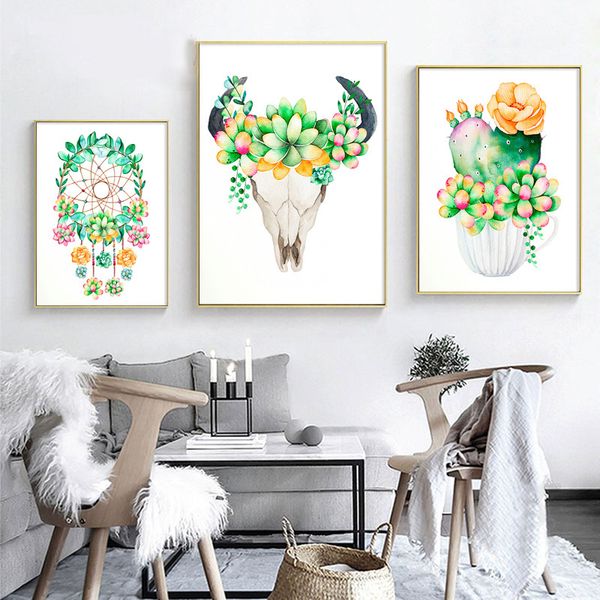 

watercolor flower cactus wall art canvas painting nordic succulent posters and prints decorative picture modern home decor