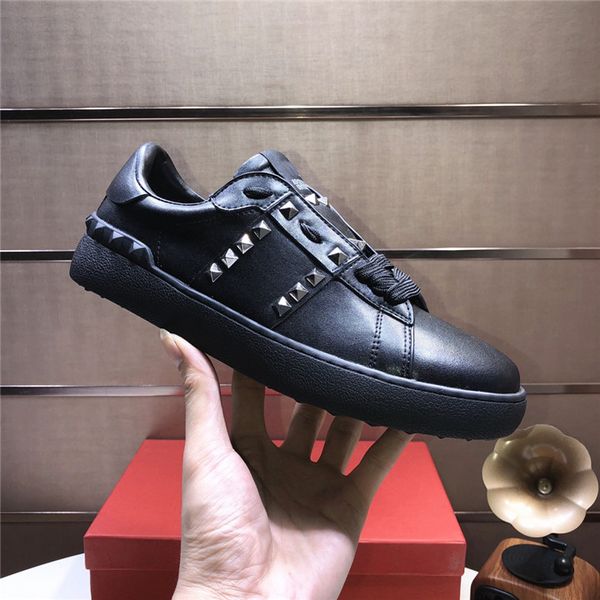 

womens mens designer casual shoes sneakers luxury low cut studded spiked platform shoes leather patchwork color trainer dress sneakers cs01, Black