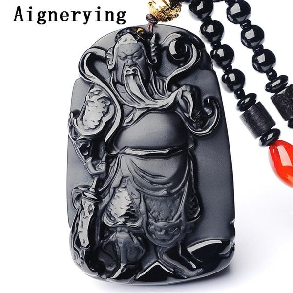 

black obsidian buddha necklace pendant guan yun dragon jade pendant jade fine jewelry bead gift tray with box jewelry, Silver