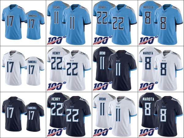 

tennessee titans men #17 ryan tannehill 22 derrick henry 11 a.j. brown 8 marcus mariota women youth nfl 100th limited jersey, Black;red