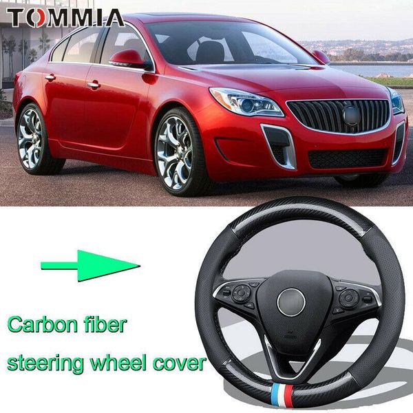 

car non-slip black carbon fiber leather car steering wheel cover for buick regal