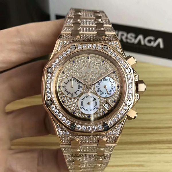 

high-grade 3a luxury watch royal oak table, imported time vk timing quartz movement.stainless steel belt.star is full of holes, Slivery;brown