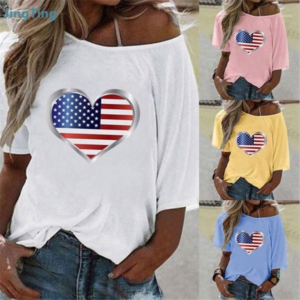 

flag solid color scoop neck 1/2 sleeve tees women loose women summer casual tshirts us, White