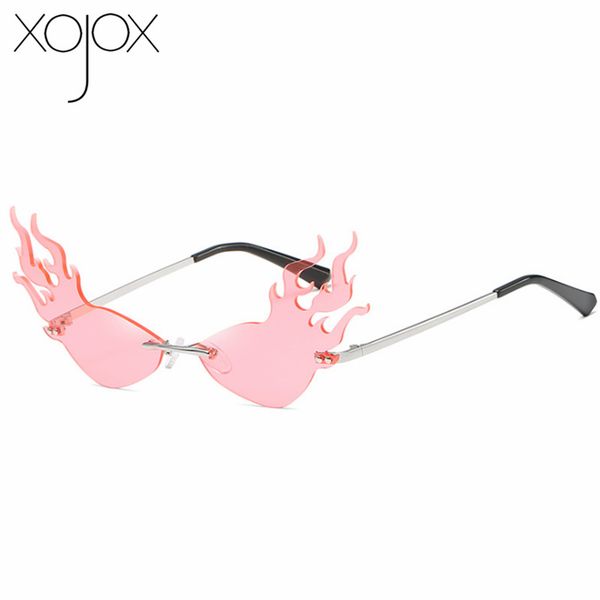 

xojox vintage rimless sunglasses women deisgn fire flame sun glasses female fashion cat eye eyeglasses shades uv400, White;black