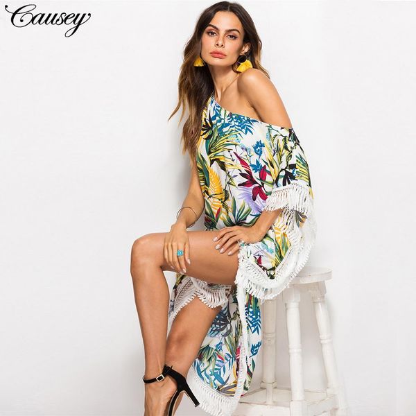 

2020 охота ветер наклонный плечи печать кисточки robe платье, Black;gray