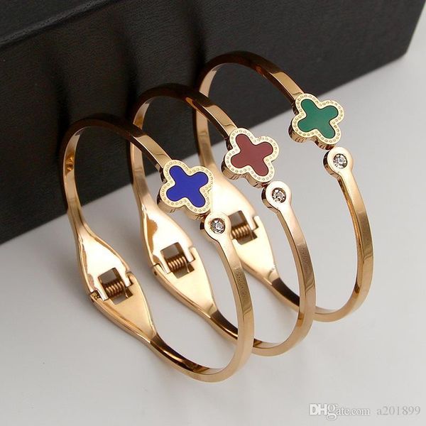 

316l titanium steel bottom rose gold color four-leaf clover bracelet suitable for ladies valentine's day gift, Black