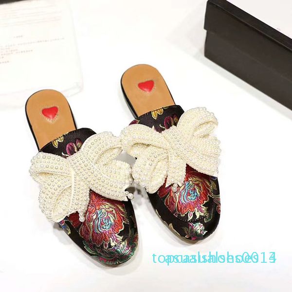 

2018 ladies slipper diamond drill bow tie slippers designer fashion personality ladies leather leather sandals c14, Black