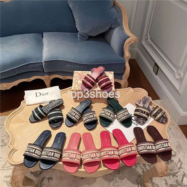 

christian dior slides oblique slippers дизайнера женщина слайды multicolor dway мул вышитой cotton slide женщины конструктора плоские сандал, Black