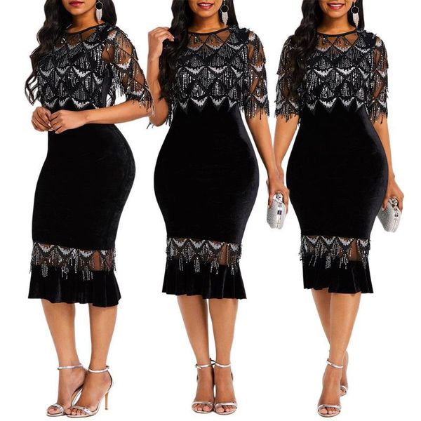 

2020 cy8015 ,suit -dress pearl piece dress package buttocks perspective close dress, Black;gray
