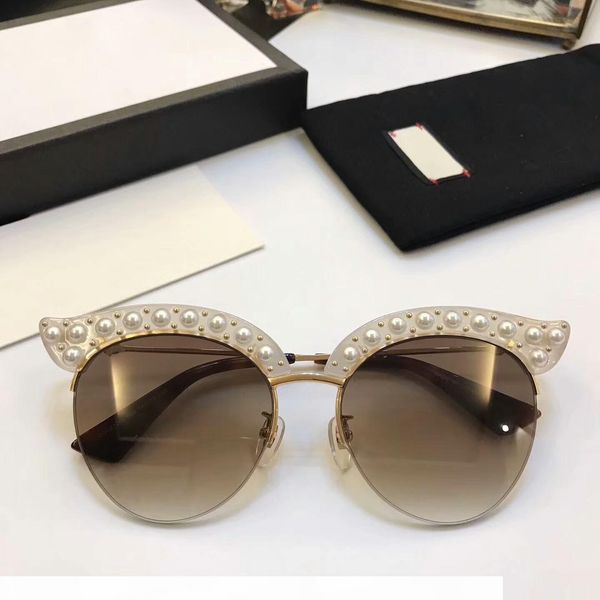 

2020 new fashion sunglasses g0212 charming cat eye pearl rivets fashion women sunglasses for women womens sunglasses with box, White;black