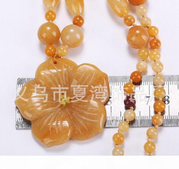 

новый fine нефрита ювелирных изделий довольно желтого нефрита ожерелье резной цветок розы, Silver