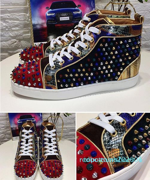 

men womens crystal rhinestone red bottom sneakers,fashion genuine leather patchwork flats skateboarding shoes designer luxury trainers at01, Black