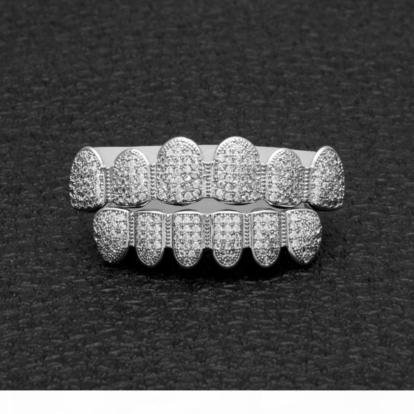 

золотой цвет hip hop micro pave кубический циркон зубы grillz caps topbottom мужчины женщины вампир клыки грили набор, Black