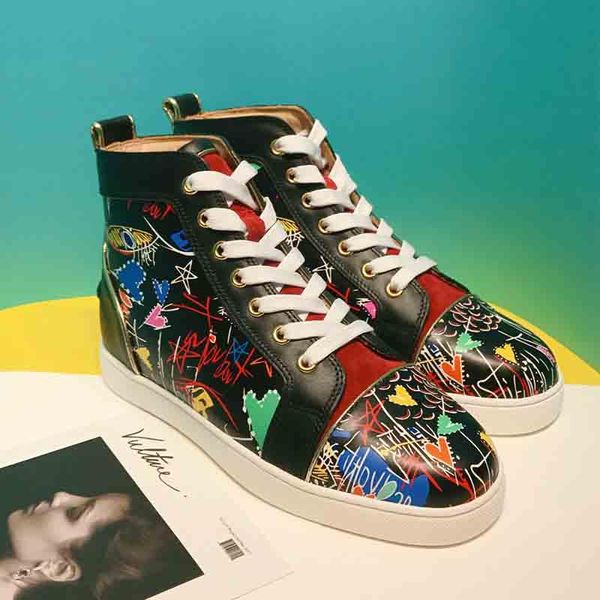 

perfect white,black graffiti leather casual sneakers women,men red bottom shoes flat high-casual party designer comfort