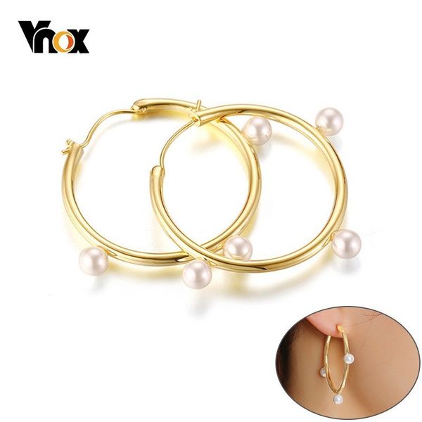 

vnox trendy big hoop earrings for women party jewelry elegant imitation pearl brinco female bijoux gifts, Golden;silver
