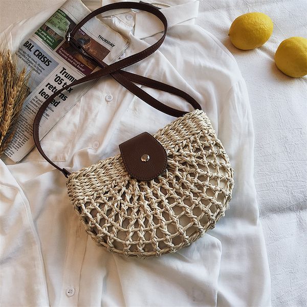 

2020 summer bag girls casual handbag personality weaving straw half moon purse women clutch bags fashion shoulder messenger bag