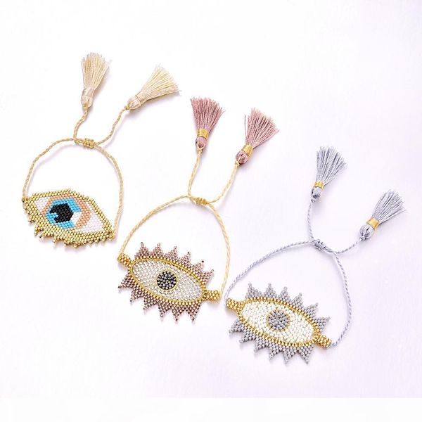 

2019 new evil eye bracelet fashion bohemia miyuki bracelets for women summer seed beads tassel beads handmade charm jewelry gift, Golden;silver