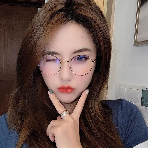 

2019 metal circle plain mirror glasses gold thin edge eyeglasses fixing device literary men women round with myopia mirror frame, Silver