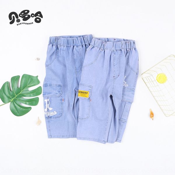 

5lhsk bedoha boys' soft denim thin cropped student middle nine nine shorts ankle-length pants pants korean style medium and large child, Blue