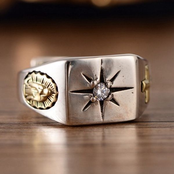 

925 стерлингового серебра ювелирные изделия год сбора винограда тайский серебряный крест мадонна циркон открытое кольцо, Silver