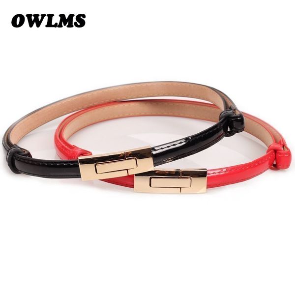 

fashion skinny neon metal buckle brand pu leather thin cummerbund dress woman waistband girdle cummerbunds for women adjust, Black;brown