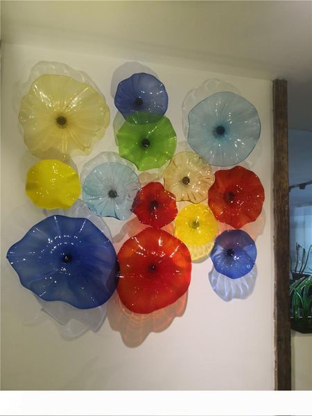 

2020 colors wall decorative glass plates, hand blown customized italy murano glass art wall plate lighting, wall sconce plates