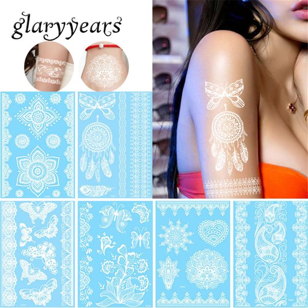 

henna mehndi tattoo white lace necklace flower temporary tattoo sticker body art waterproof for wedding beach
