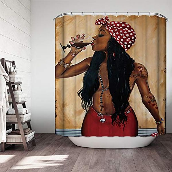 

african american 3d retro style print waterproof polyester shower curtain afro girl