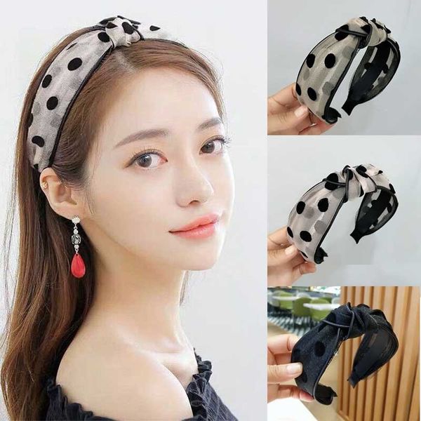

3 colors knot headbands for women - cloth art hair hoop black dot wide edge printing hair hoop headband female hair ornaments, Silver