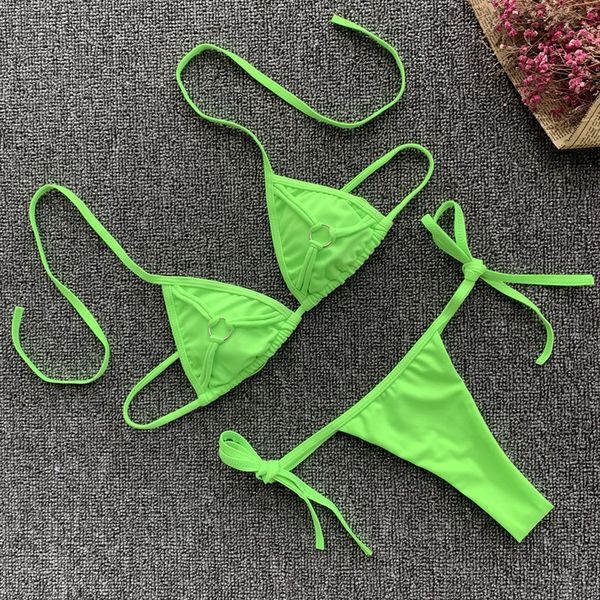 

halter bikini ring swimwear women tie waist thong swimsuit solid separate female bandage swimsuit new 2020 brazilian bikini, White;black