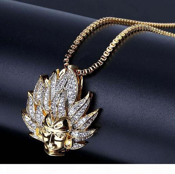 

f 14k позолоченный hip hop dragon ball персонаж укун ожерелье micro pave кубического циркония алмазов с 24inch box chain, Silver