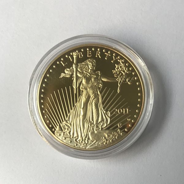 100 pezzi 25 set non magnetici freedom eagle 2011 2012 distintivo placcato oro 32 6 mm statua americana goccia monete accettabili