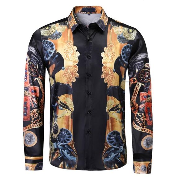 

brand new mens dress shirts fashion casual shirt men medusa shirts gold floral print slim fit shirts men #05, White;black