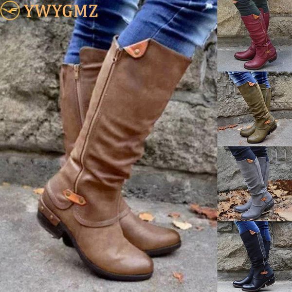 

зима снег сапоги женщина zipper мода панк кожа pu mid-теленок с назад шнуровке сплошной низким каблуком обувью botas mujer 2020, Black