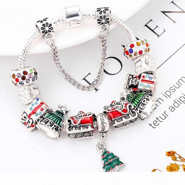 

buipoey нового рождества серия белого кедр santa подвеска игривых дети мужского женский браслет diy rhinestone браслет новогодний подарок, Golden;silver