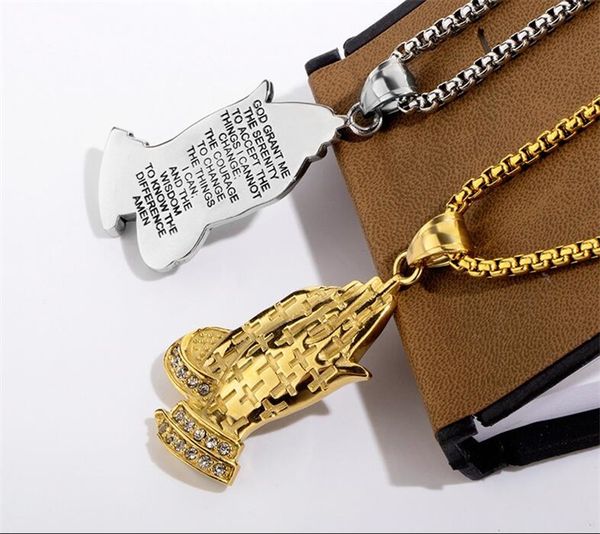 

молитва руки подвески ожерелье multicolor мужчины женщины религиозные христианские ювелирные изделия ретро европа америка из нержавеющей ста, Silver