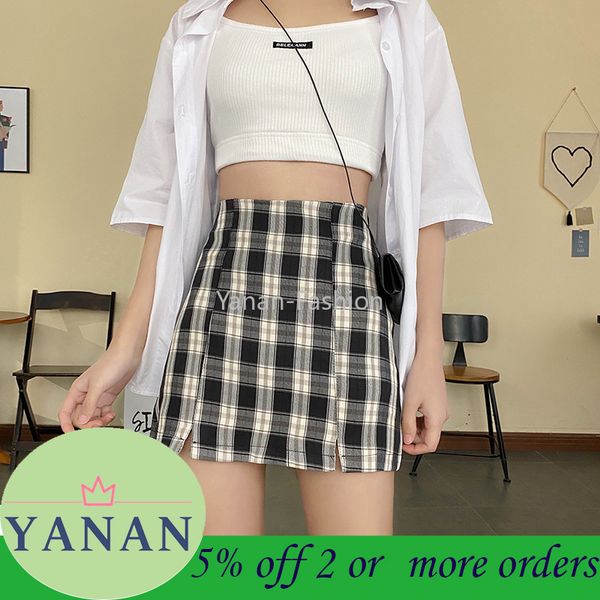 

skirts yanan plaid pencil tight women korean style colorful purple yellow mini empire split summer short skirt high waist, Black